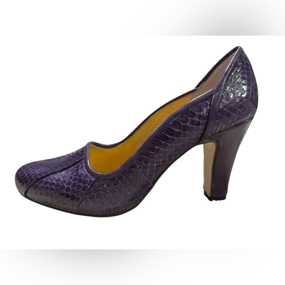 ALL BLACK Purple Snakeskin Embossed Statement Square Toe Heels Size 8.5